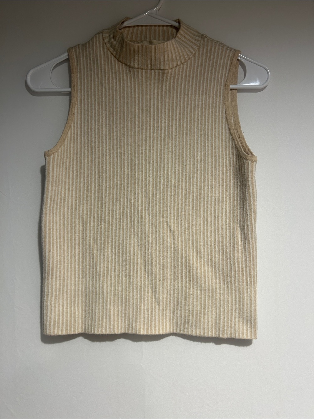 Marled Ribbed Mock Neck Tank - Cream Beige
